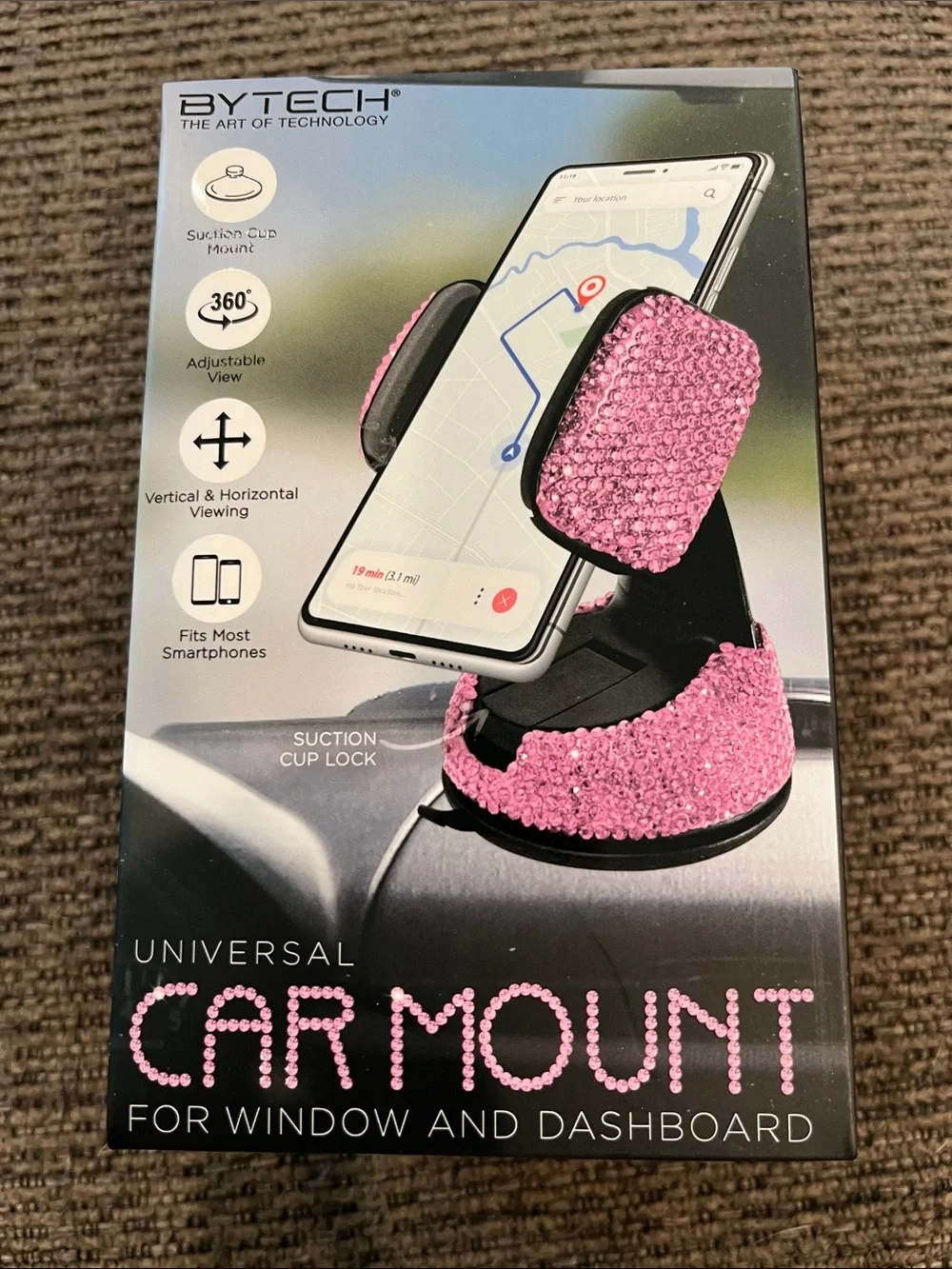 BYTECH Pink Rhinestone Universal Car Phone Mount for Dashboard & Window